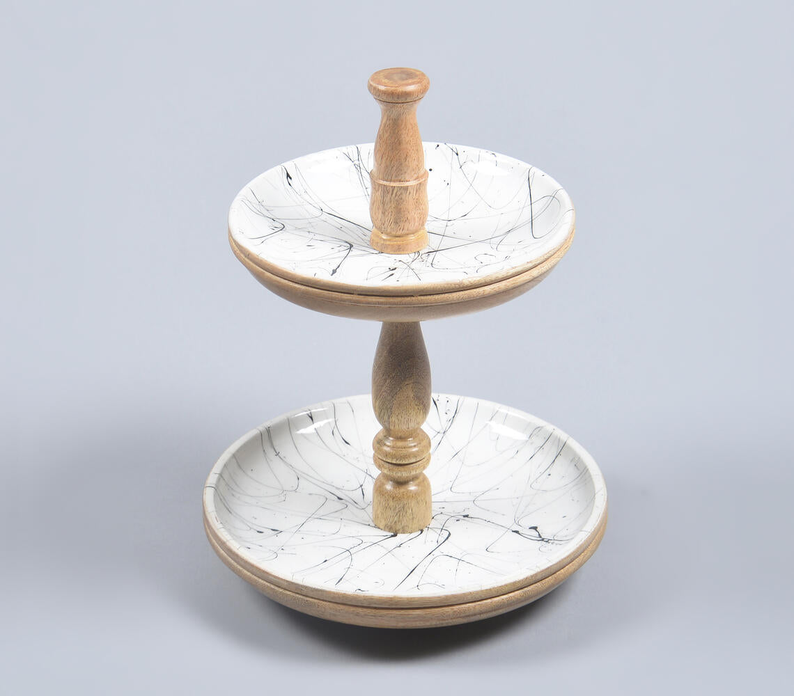 Enamelled & Turned Mango Wood 2-Tiered Cupcake Stand-3