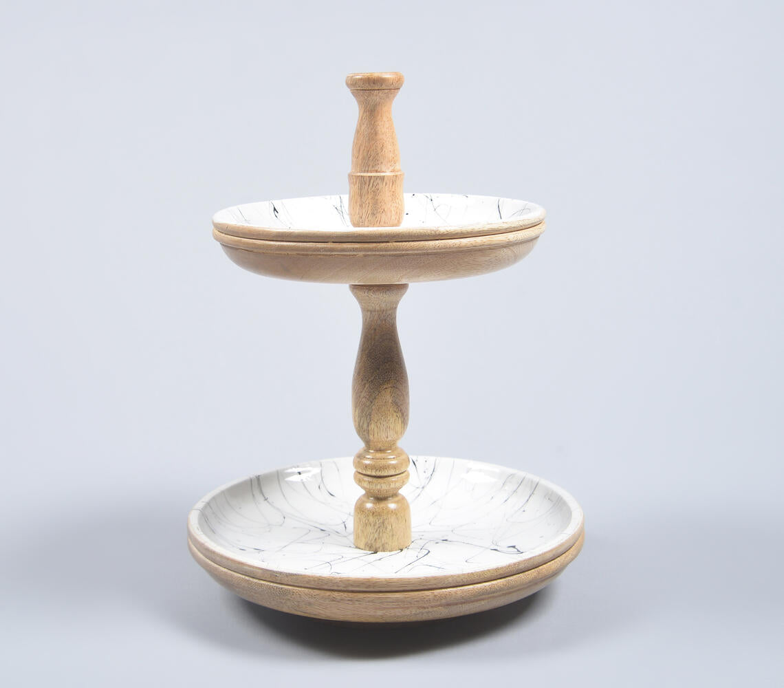 Enamelled & Turned Mango Wood 2-Tiered Cupcake Stand-4