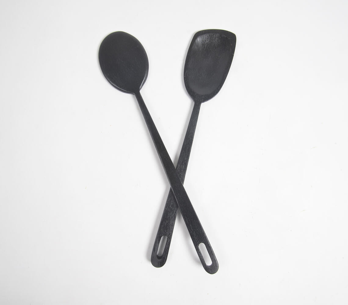 Hand Carved Noir Wooden Spatulas (set of 2)-1