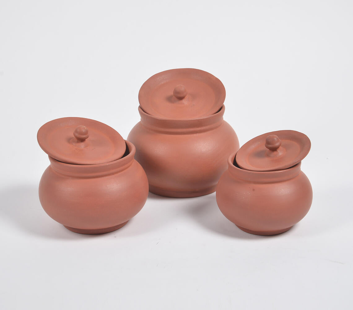 Terracotta Pottery Classic Hotpots with Lids (Set of 3)-0