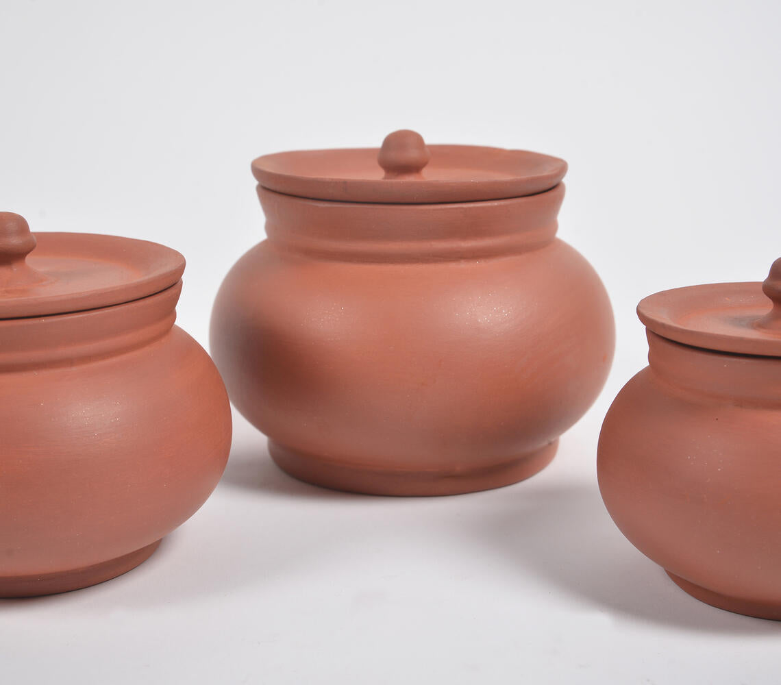 Terracotta Pottery Classic Hotpots with Lids (Set of 3)-1