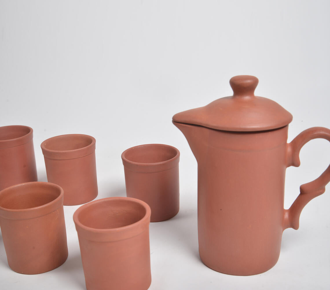 Terracotta Drink Dispenser & Pitchers (Set of 6 glasses & 1 jug)-1