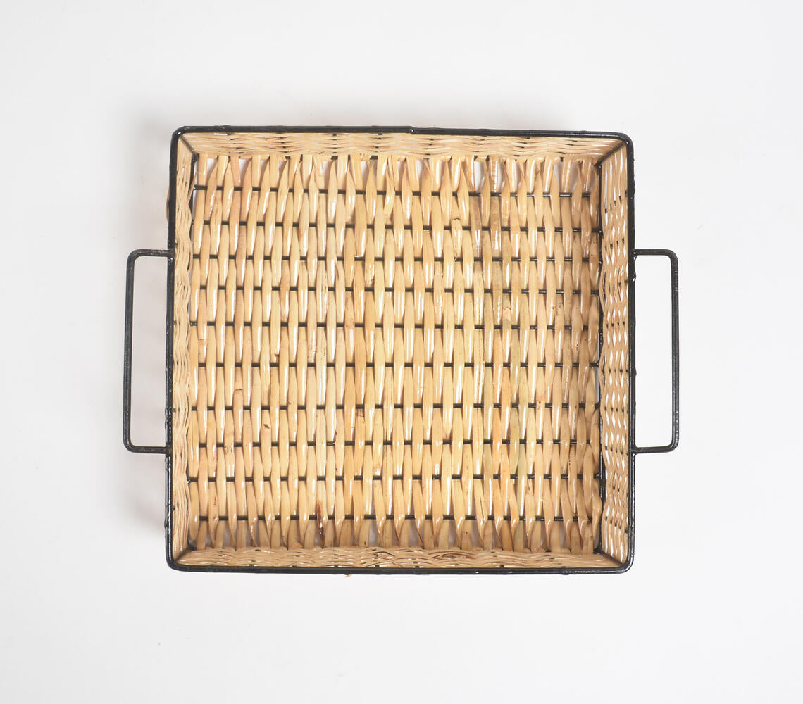 Classic Square Handwoven Cane & Iron Tray-2
