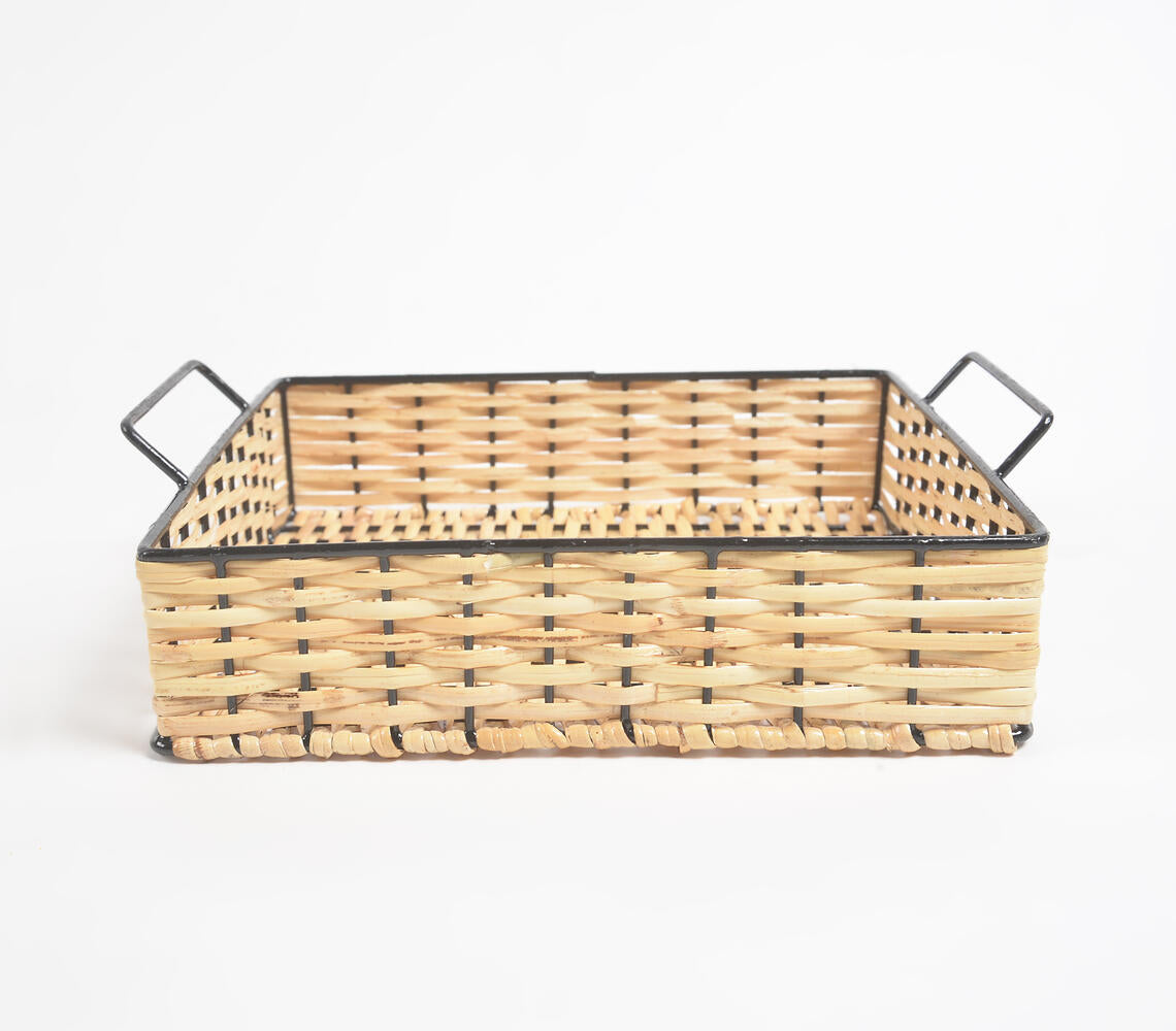 Classic Square Handwoven Cane & Iron Tray-3