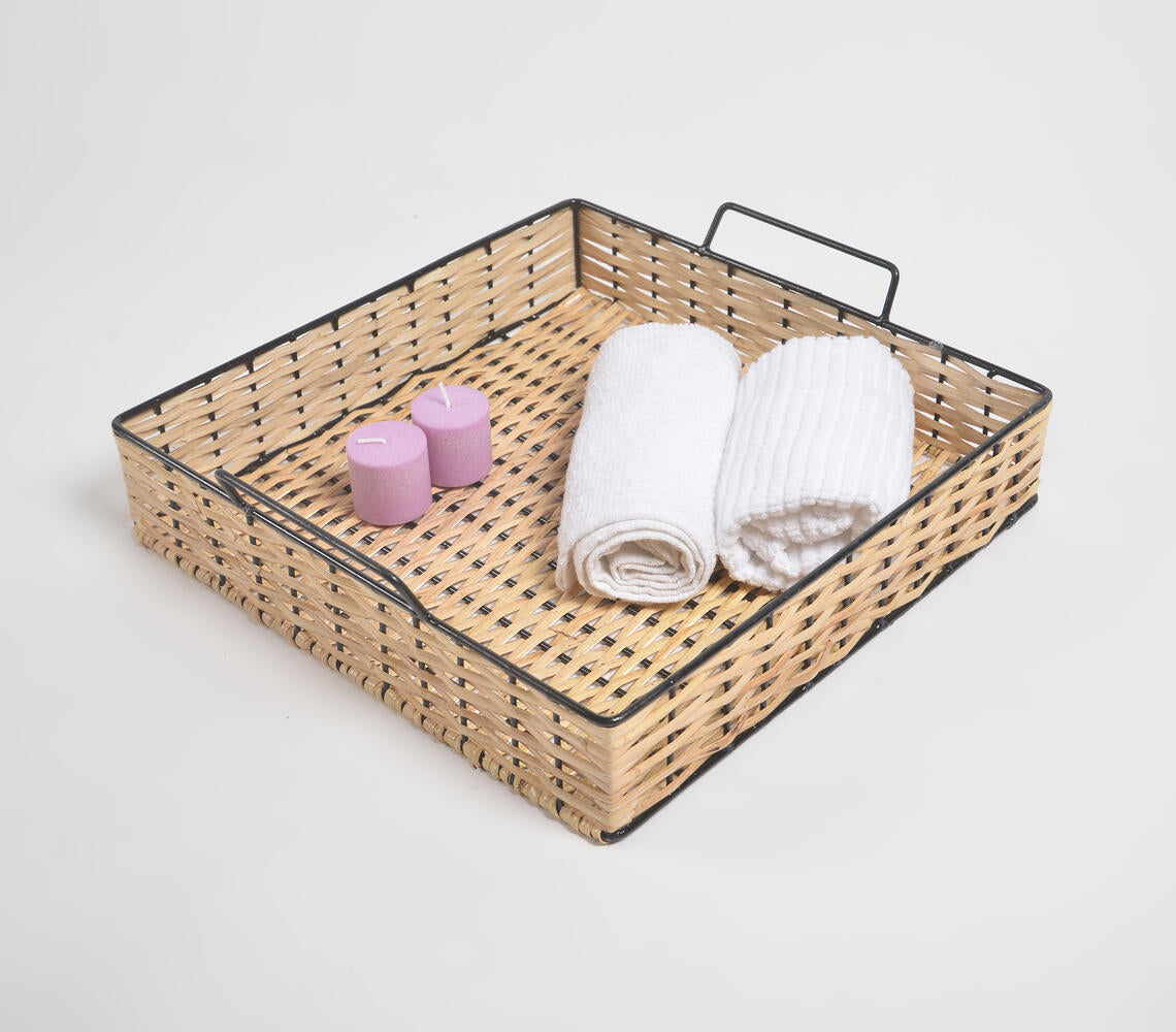 Classic Square Handwoven Cane & Iron Tray-0