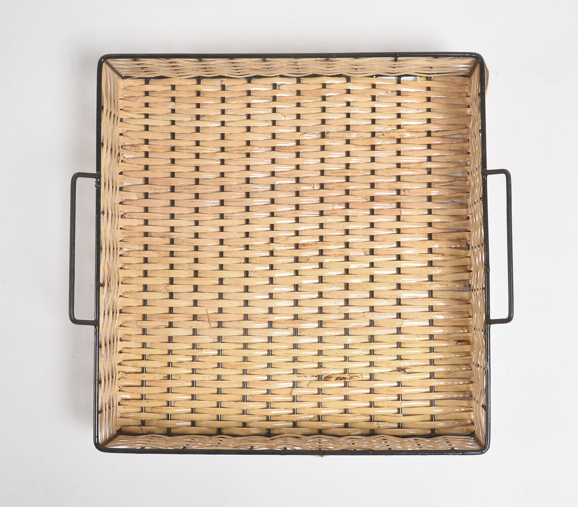 Classic Square Handwoven Cane & Iron Tray-1