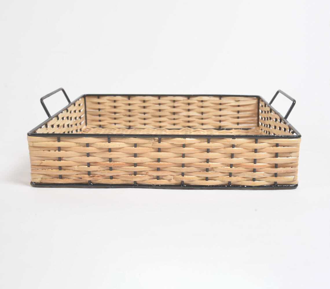 Classic Square Handwoven Cane & Iron Tray-3