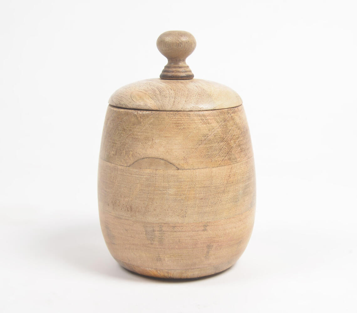 Classic Wooden Barrel-Shaped Jar With Lid-2