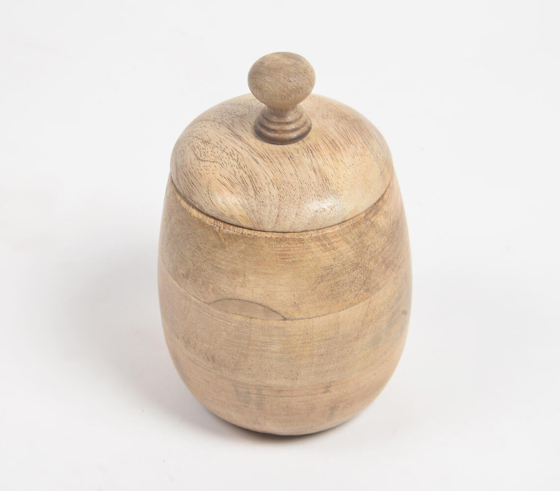 Classic Wooden Barrel-Shaped Jar With Lid-3