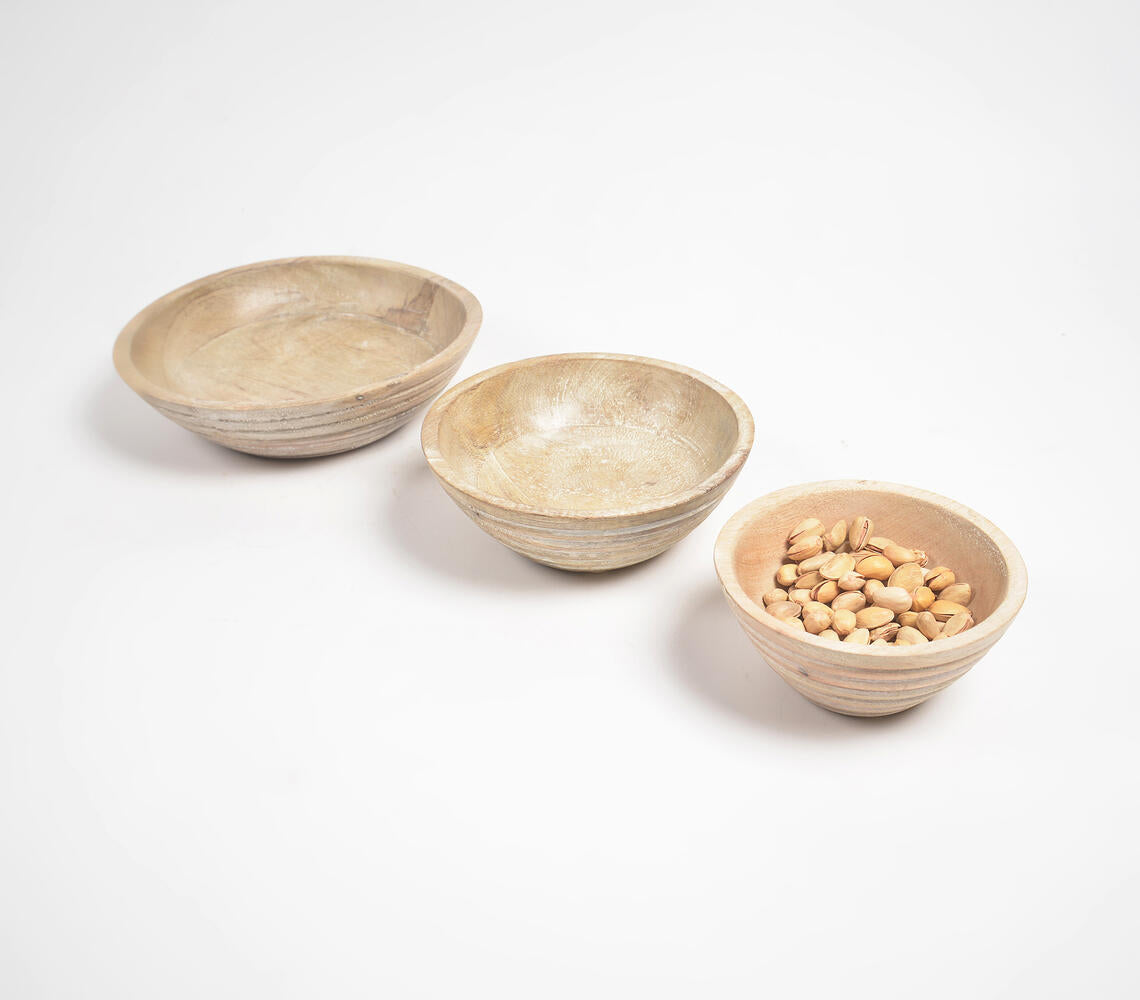 Burnt & Distressed White Wooden Bowls (Set of 3)-0