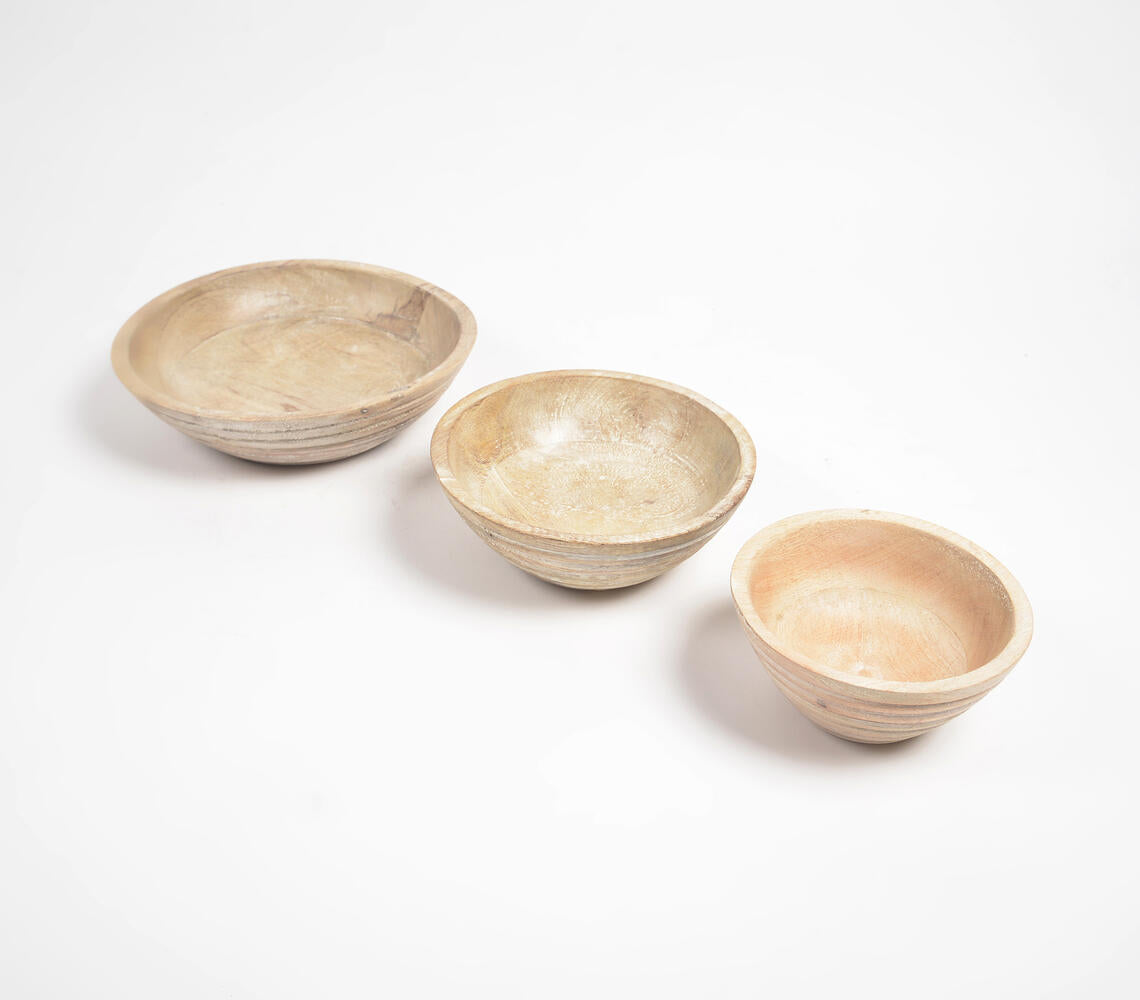 Burnt & Distressed White Wooden Bowls (Set of 3)-2