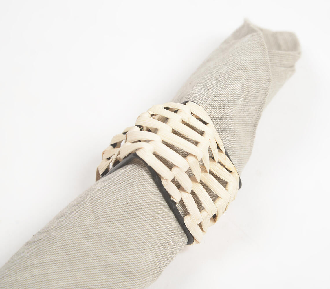Handmade Cane & Iron Triangular Napkin Ring (Small- Set of 4)-2