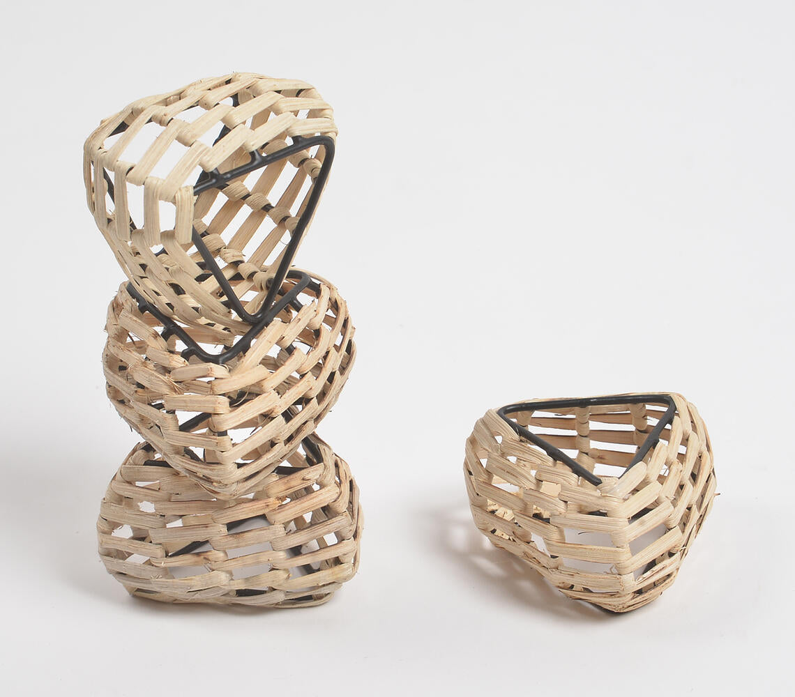 Handmade Cane & Iron Triangular Napkin Ring (Set of 4)-1