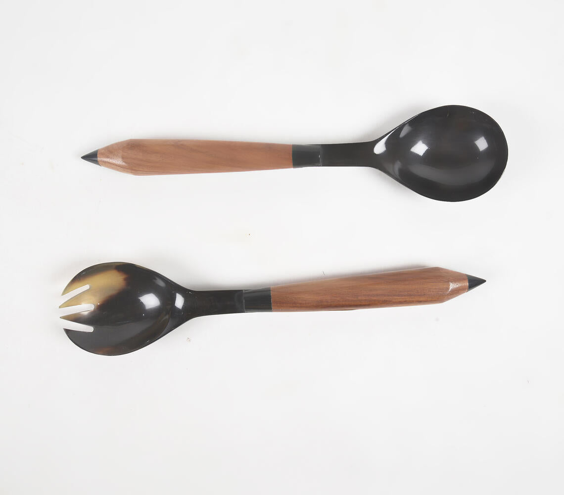 Recycled Horn & Wood Salad Spoons (set of 2)-1
