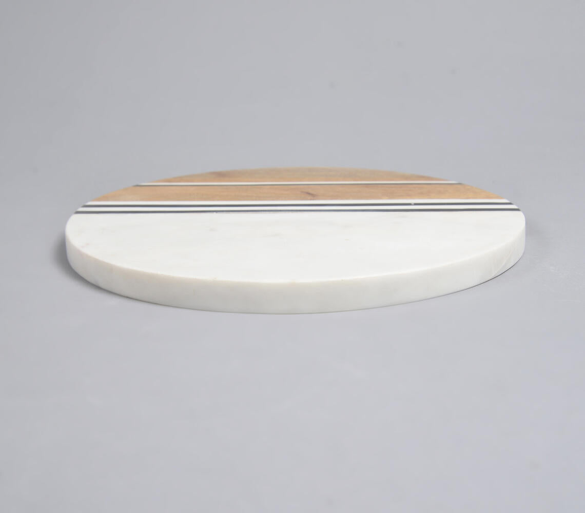 Hand Cut Marble & Mango Wood Round Chopping Board-2