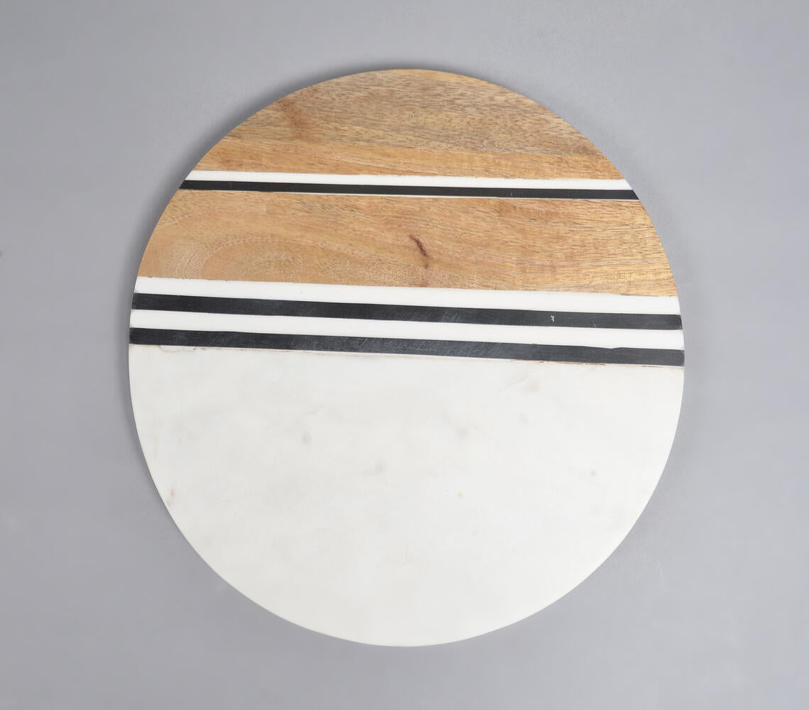 Hand Cut Marble & Mango Wood Round Chopping Board-3