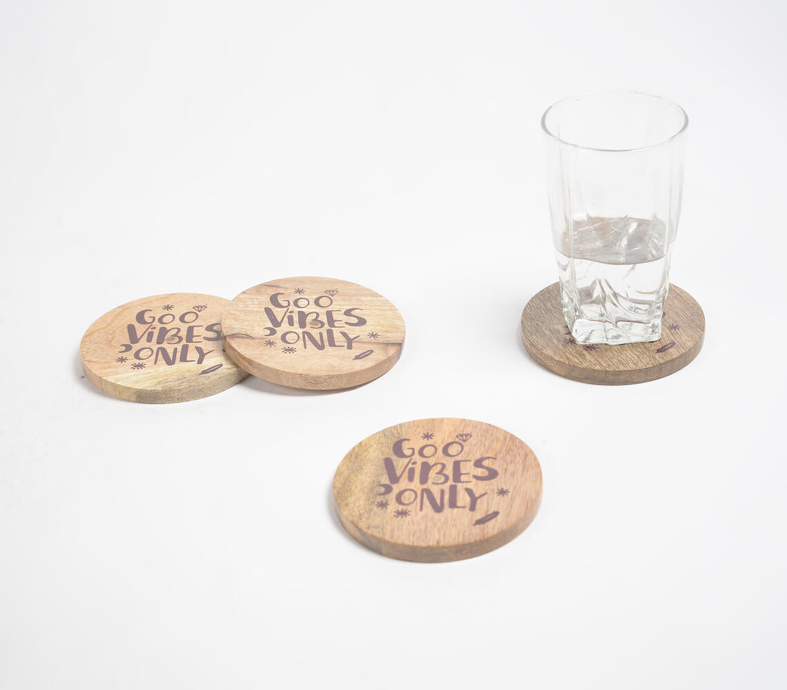 Good Vibes Only Mango Wood Coasters (set of 4)-0