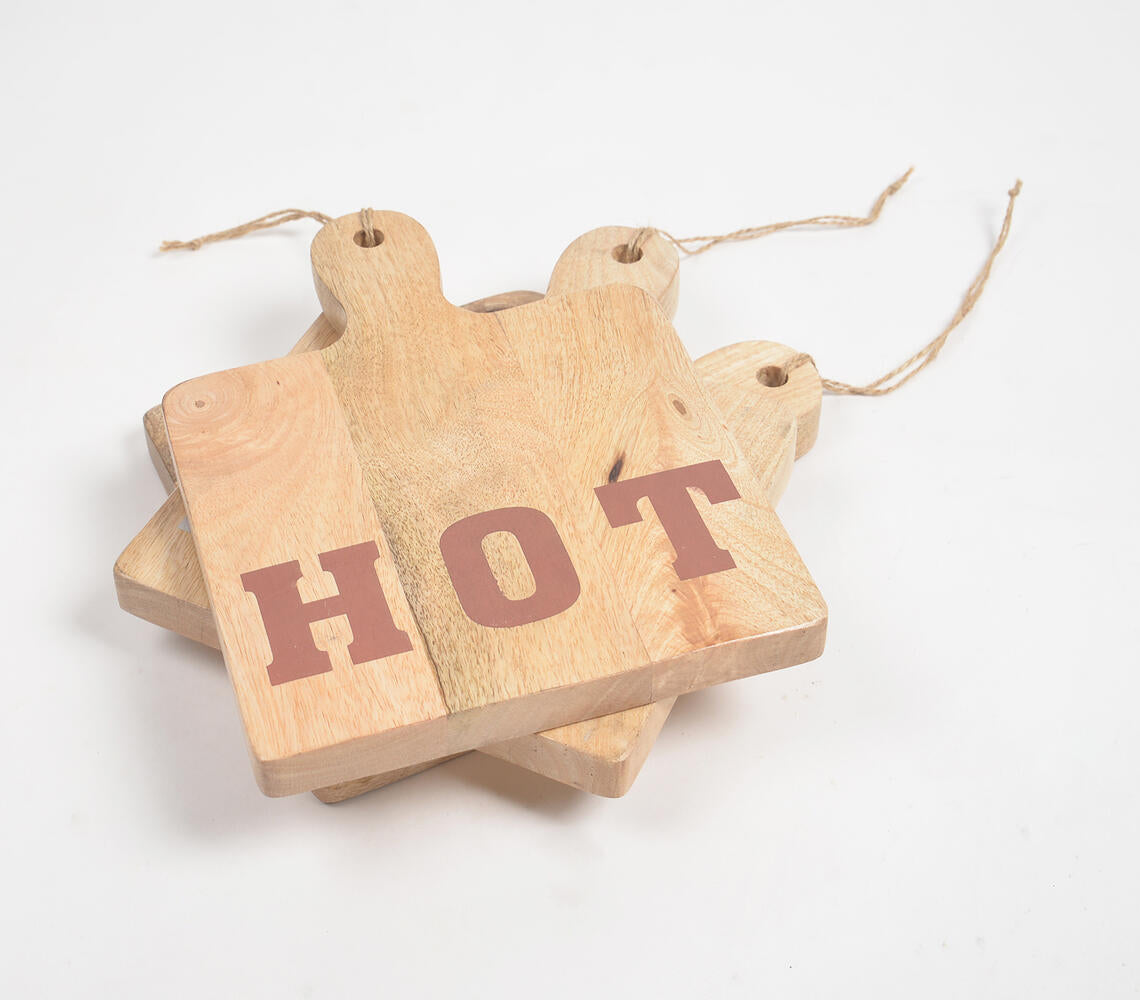Hand Cut Mango Wood Hot Plates (Set of 3)-2