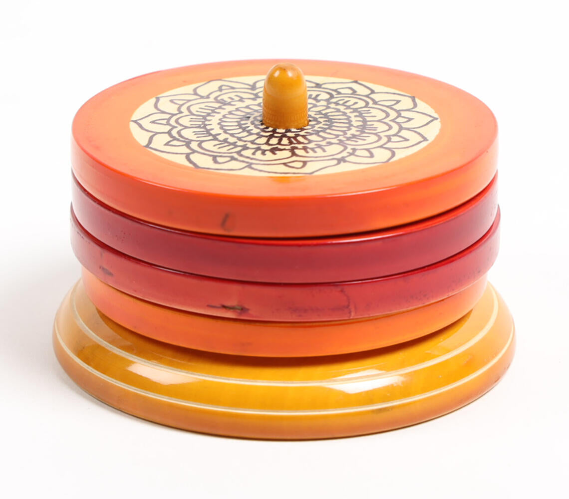Hand Painted & Turned Wooden Channapatna Coasters with Stand (set of 4)_1-3