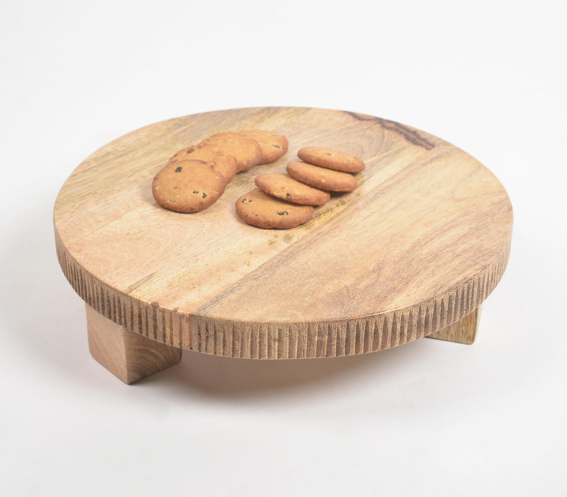 Striped Edge Raw Mango Wood Cake Stand-0