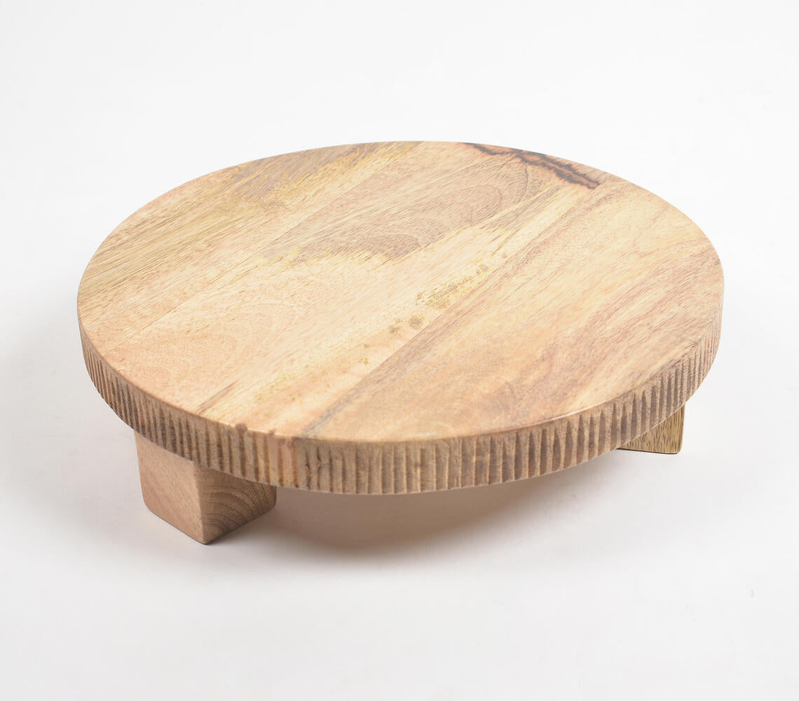 Striped Edge Raw Mango Wood Cake Stand-1