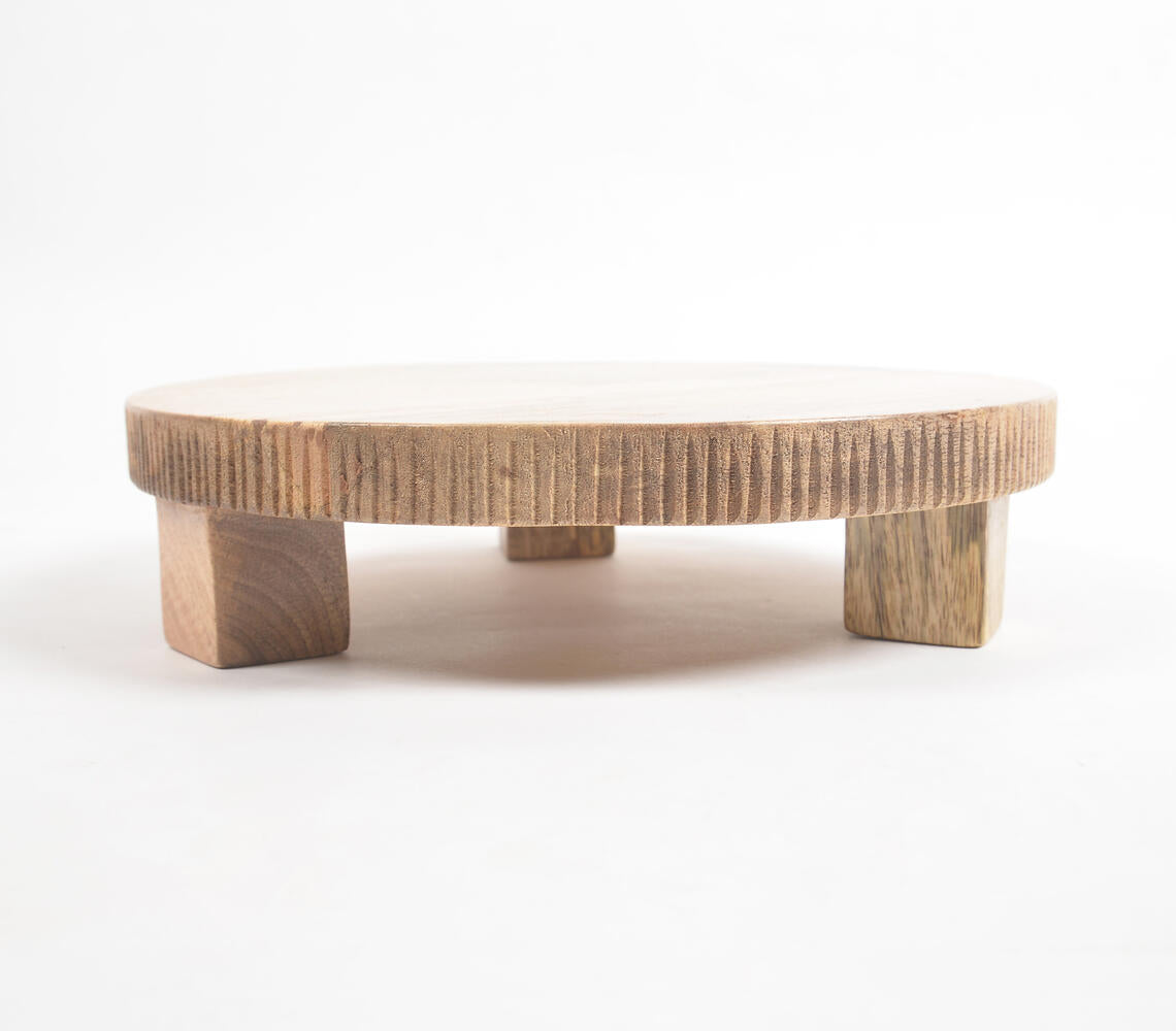 Striped Edge Raw Mango Wood Cake Stand-2