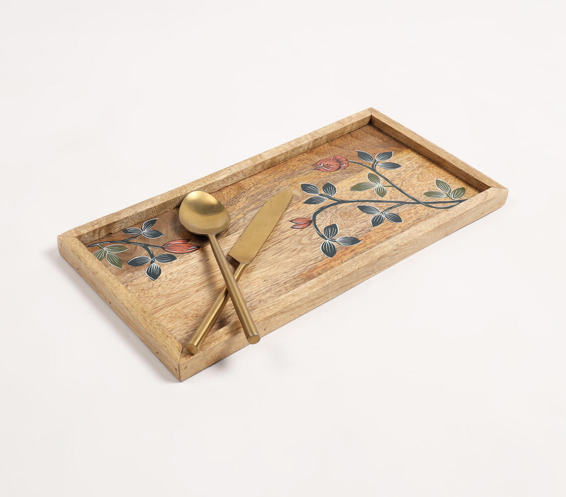 Hand Painted Mango Wood Botanical Serving Tray-0