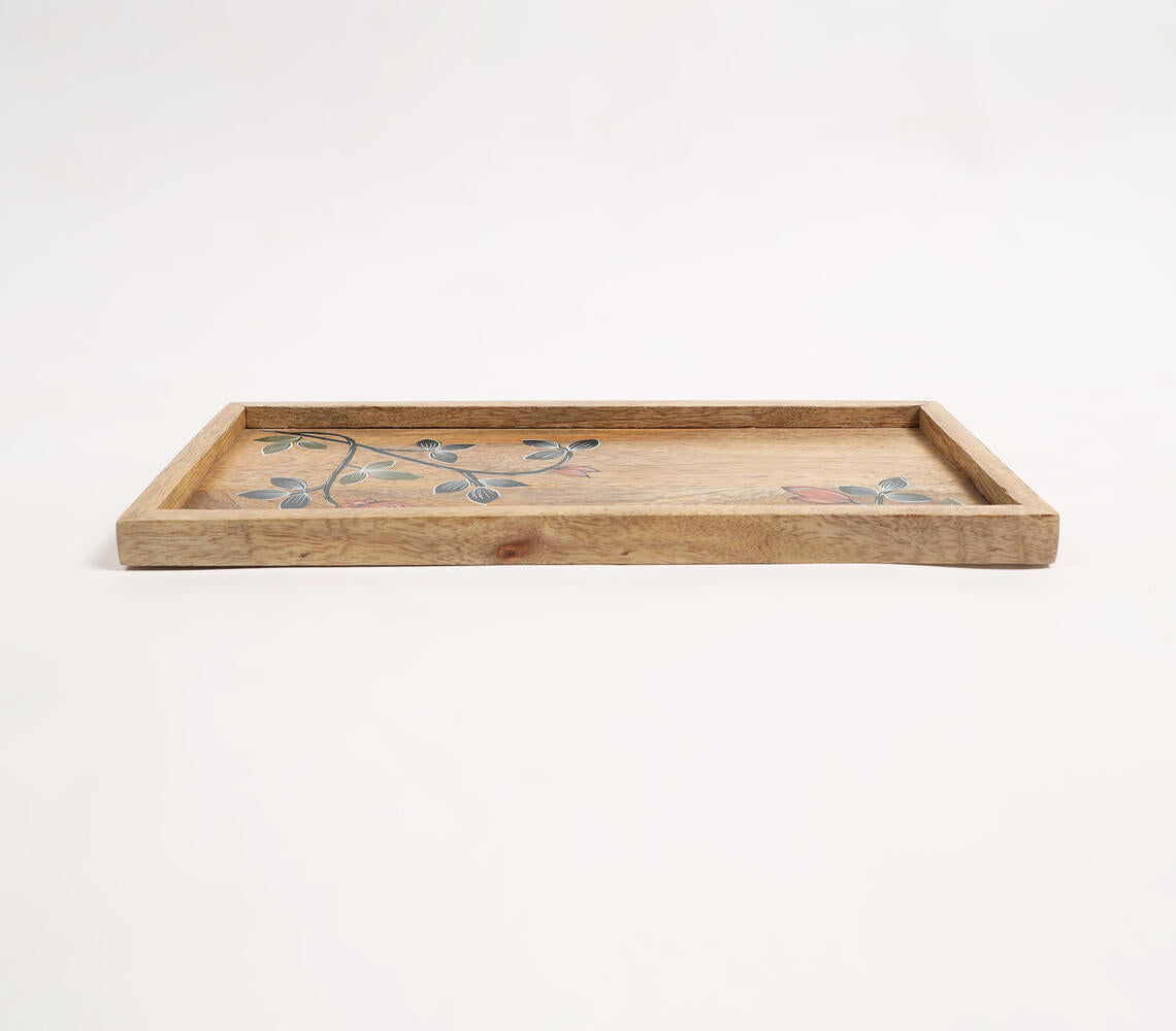 Hand Painted Mango Wood Botanical Serving Tray-2