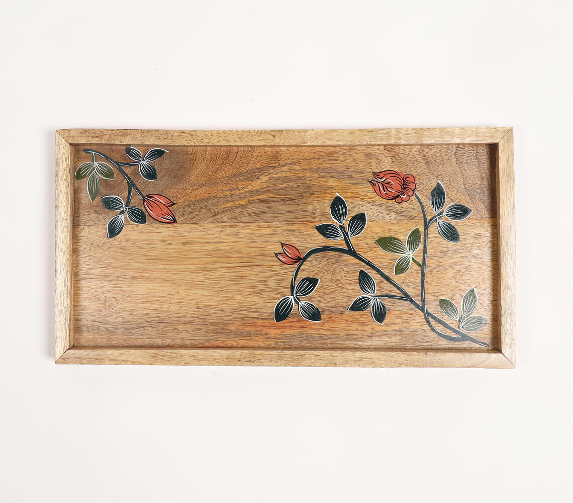 Hand Painted Mango Wood Botanical Serving Tray-3