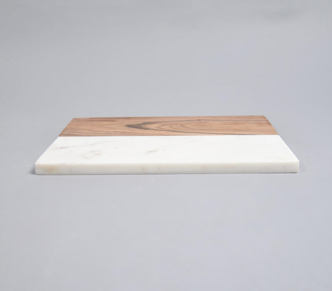 Hand Cut Acacia Wood & White Marble Colorblock Chopping Board-1