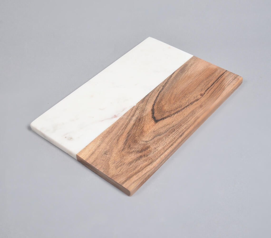 Hand Cut Acacia Wood & White Marble Colorblock Chopping Board-2