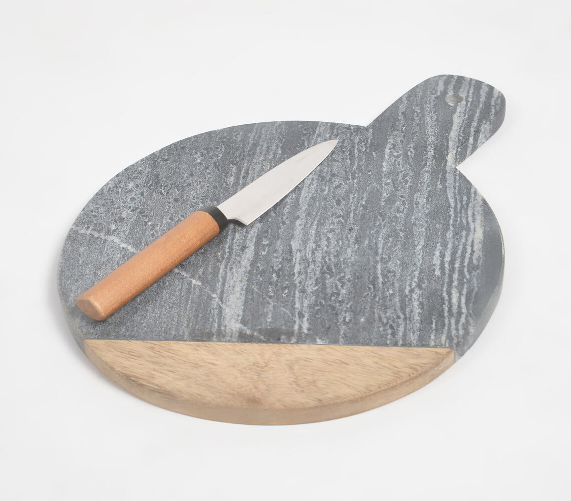 Classic Fusion Wood & Stone Round Chopping Board-0