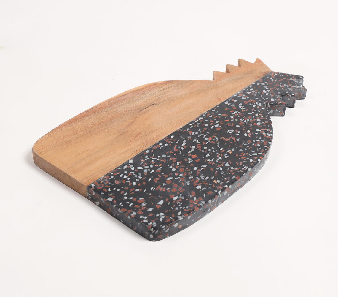 Pineapple-Cut Acacia Wood & Stone Colorblock Chopping Board-1