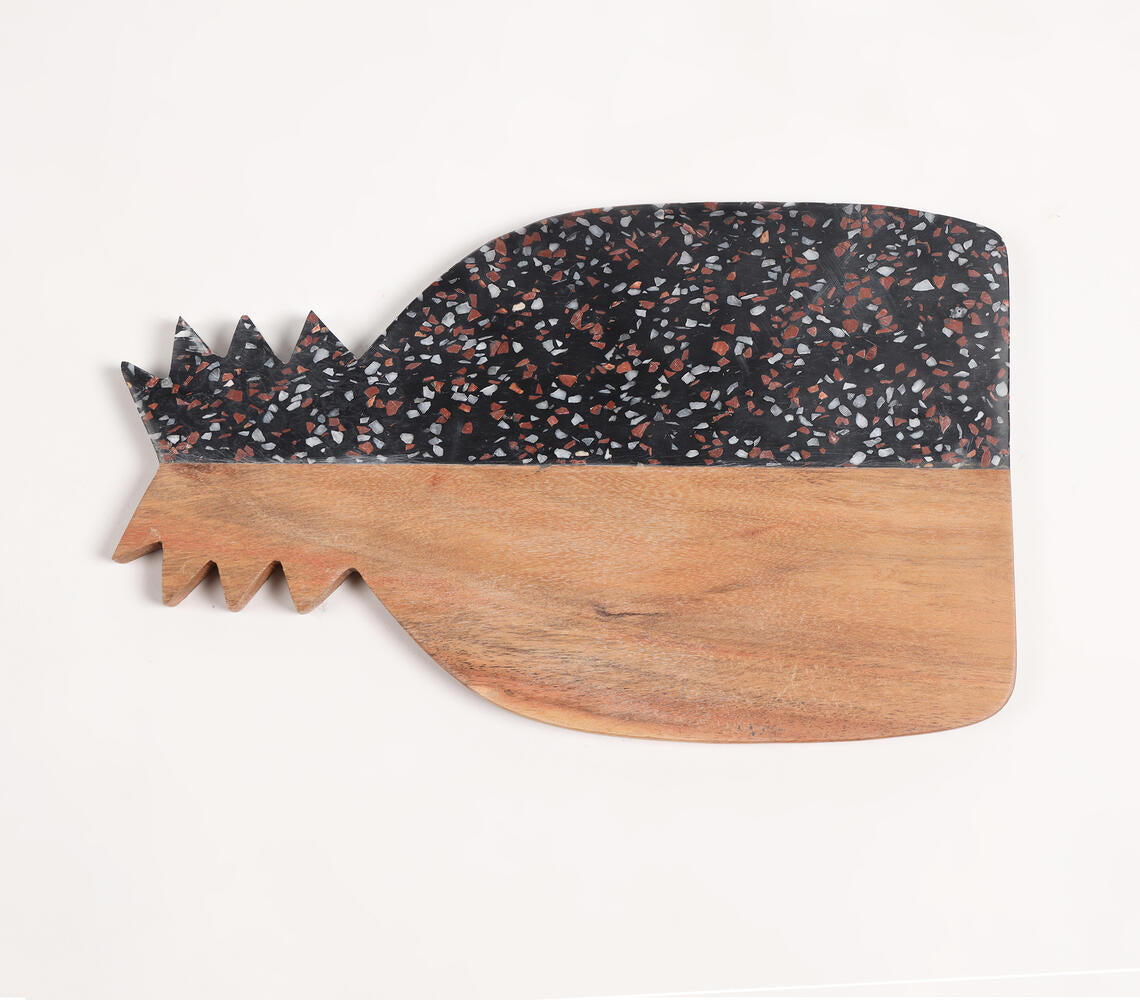Pineapple-Cut Acacia Wood & Stone Colorblock Chopping Board-2
