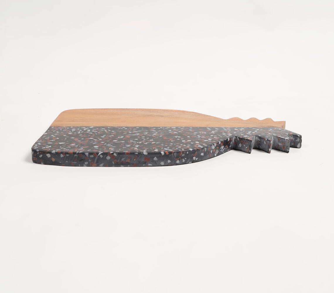 Pineapple-Cut Acacia Wood & Stone Colorblock Chopping Board-3