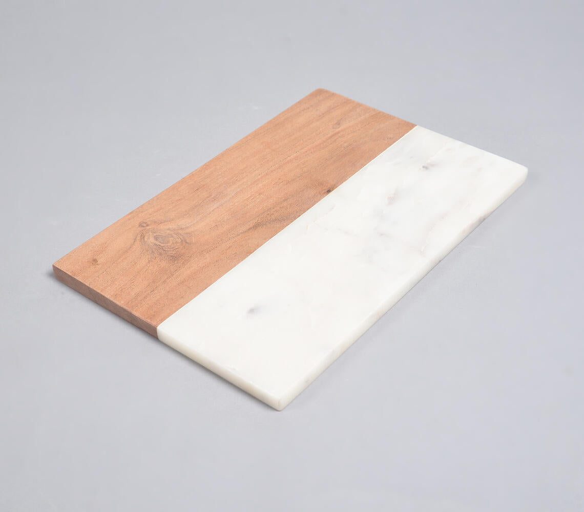 Hand Cut Acacia Wood & White Marble Minimal Chopping Board-2