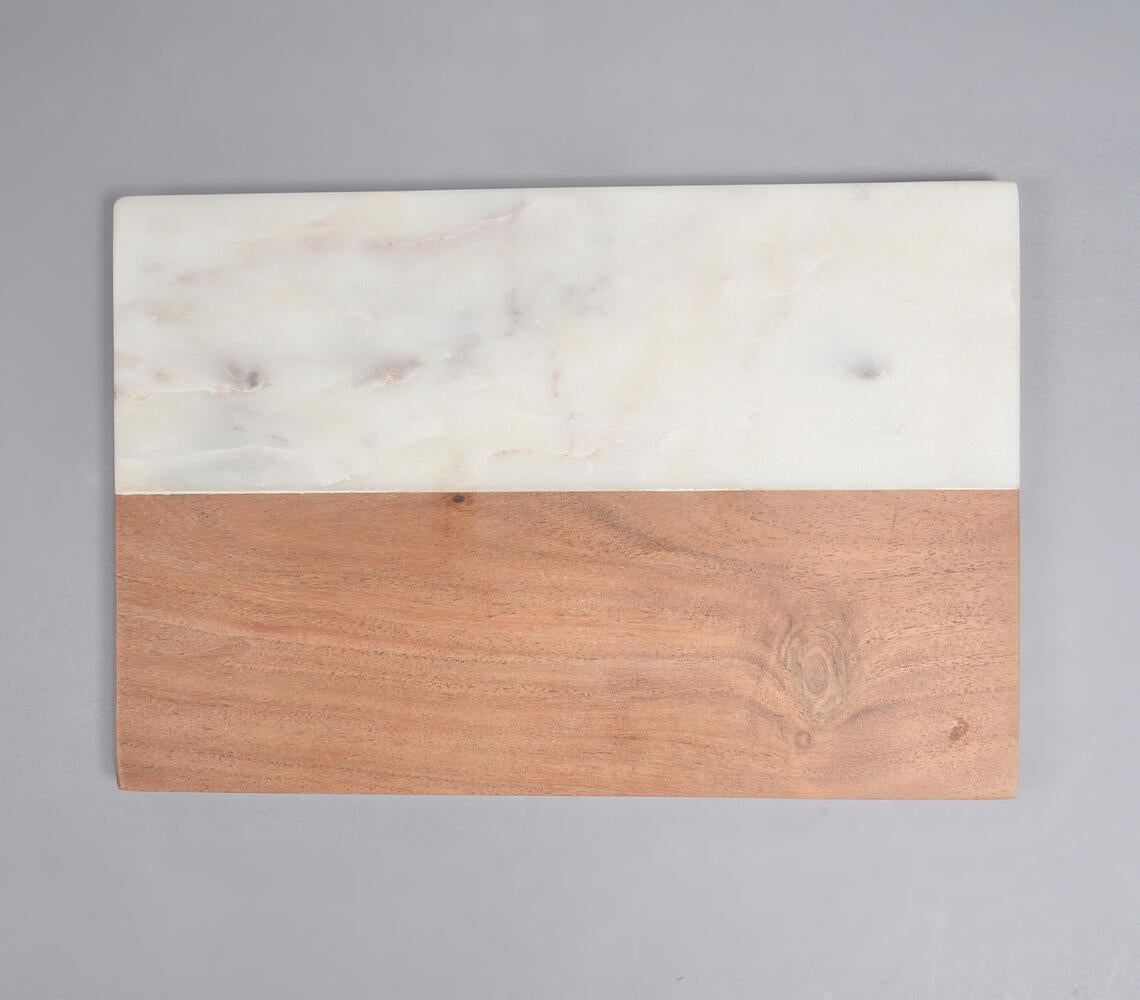 Hand Cut Acacia Wood & White Marble Minimal Chopping Board-3