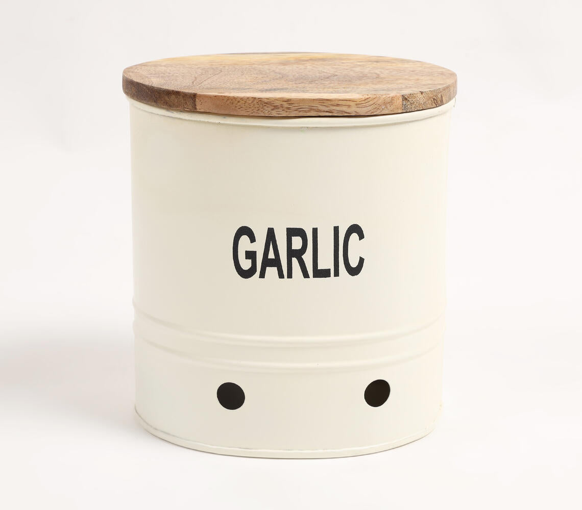 Garlic-Typographic Ribbed Galvanized Iron Storage Box-0