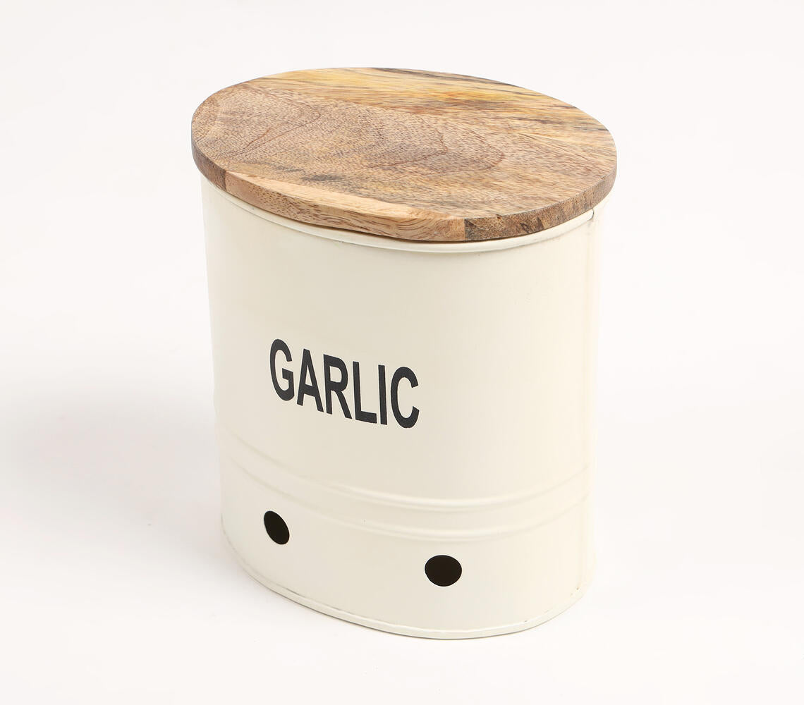 Garlic-Typographic Ribbed Galvanized Iron Storage Box-1
