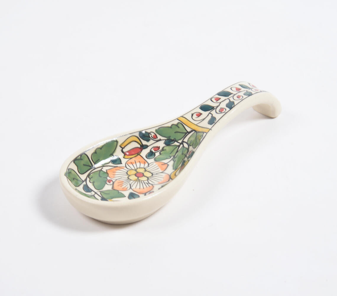 Hand Painted Vert Floral Ceramic Spoon Rest-2