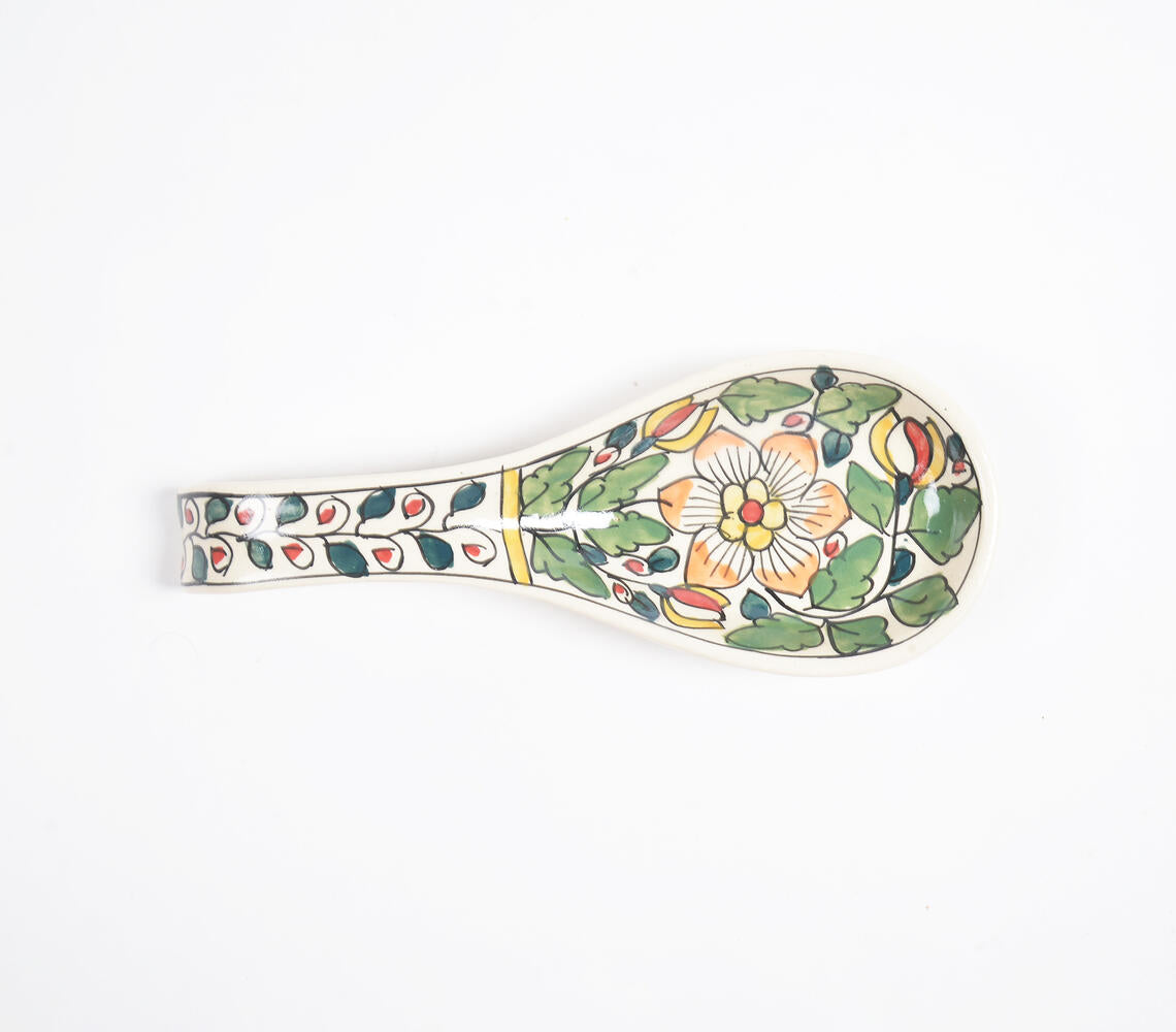 Hand Painted Vert Floral Ceramic Spoon Rest-3