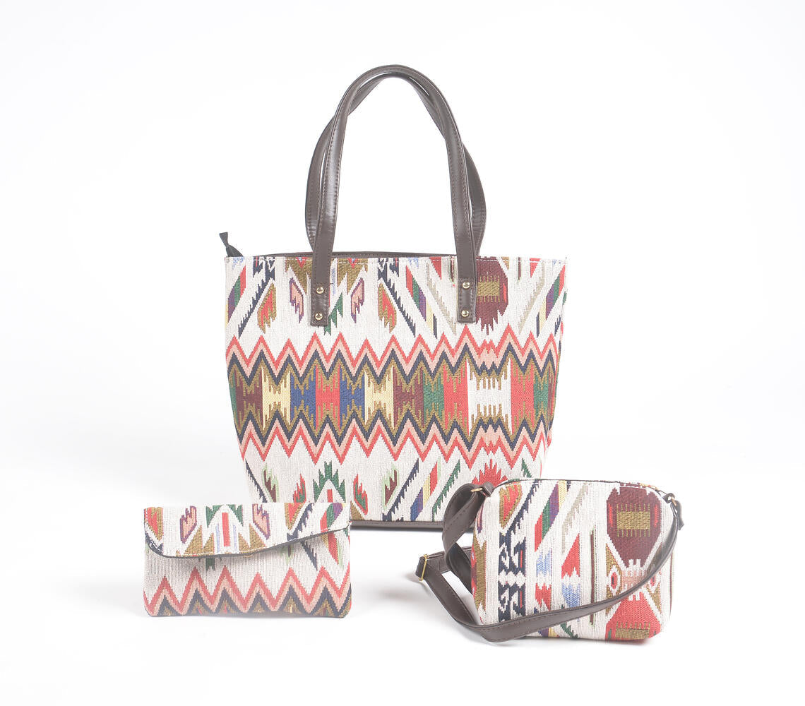 Jacquard Weave Tote, Sling & Wallet Set-0