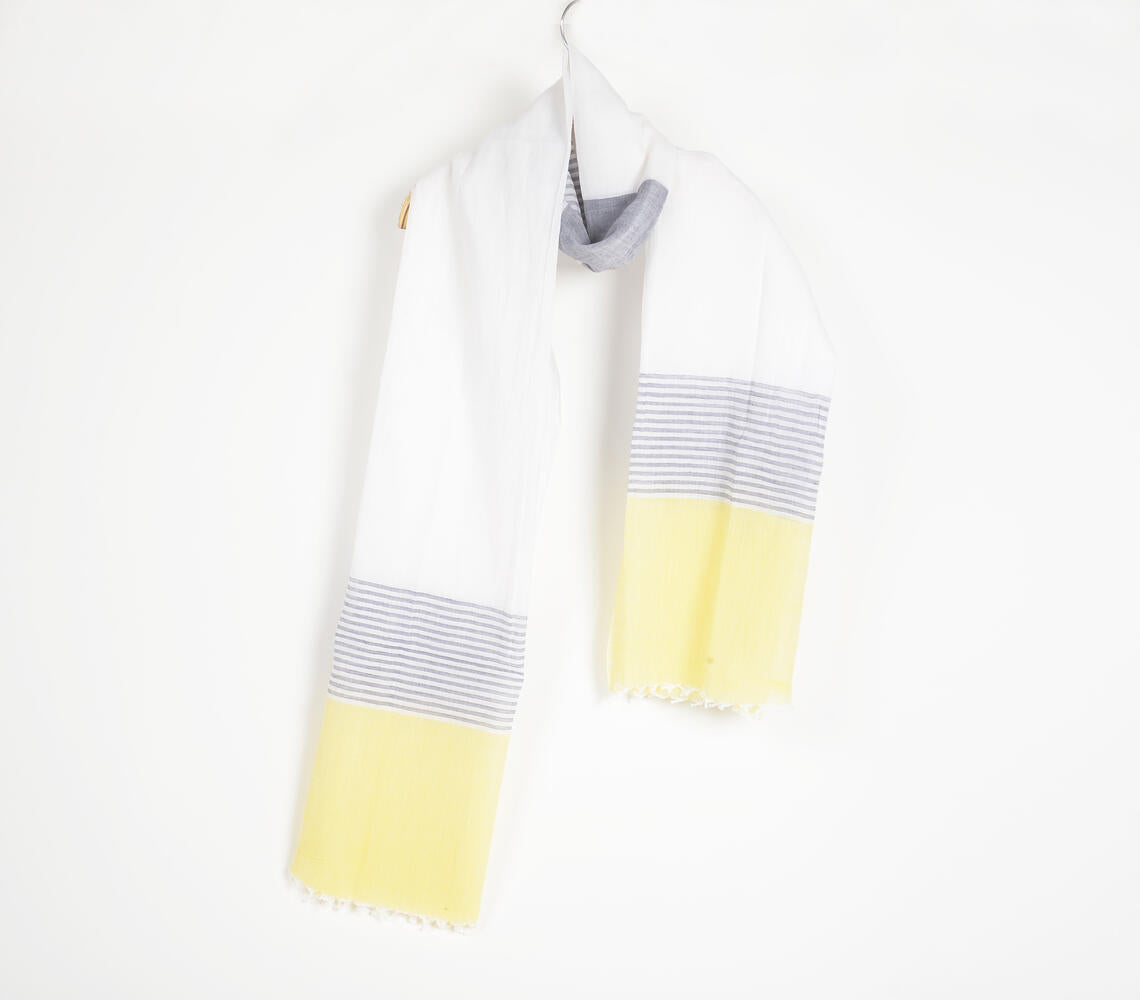 Handloom Cotton Grey & Yellow Colorblock Scarf-0
