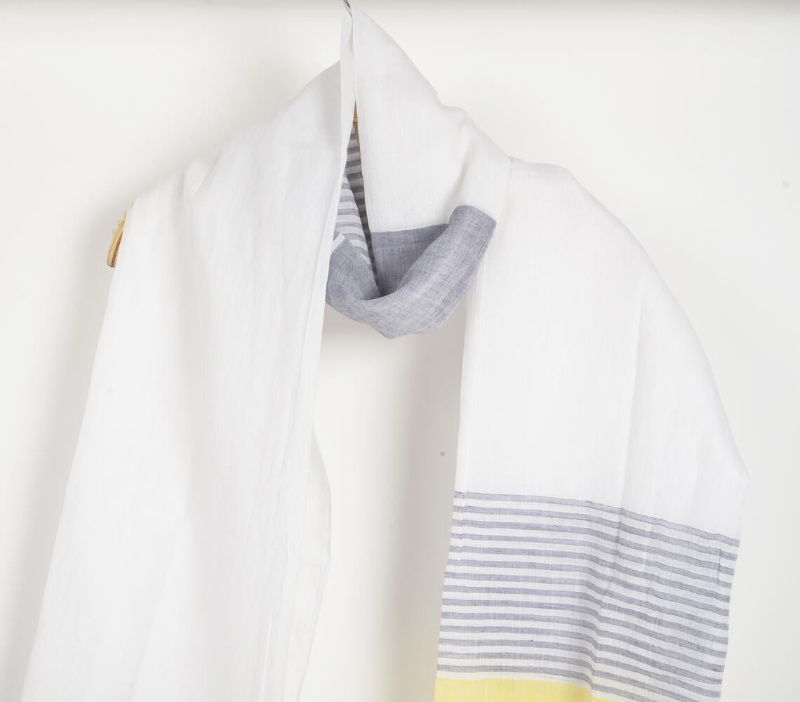 Handloom Cotton Grey & Yellow Colorblock Scarf-1