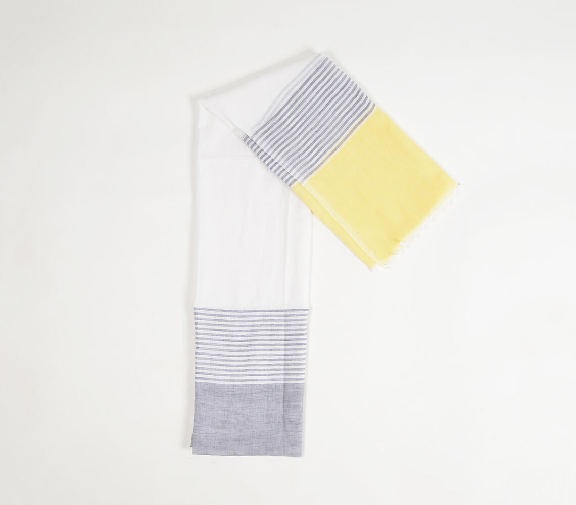Handloom Cotton Grey & Yellow Colorblock Scarf-2