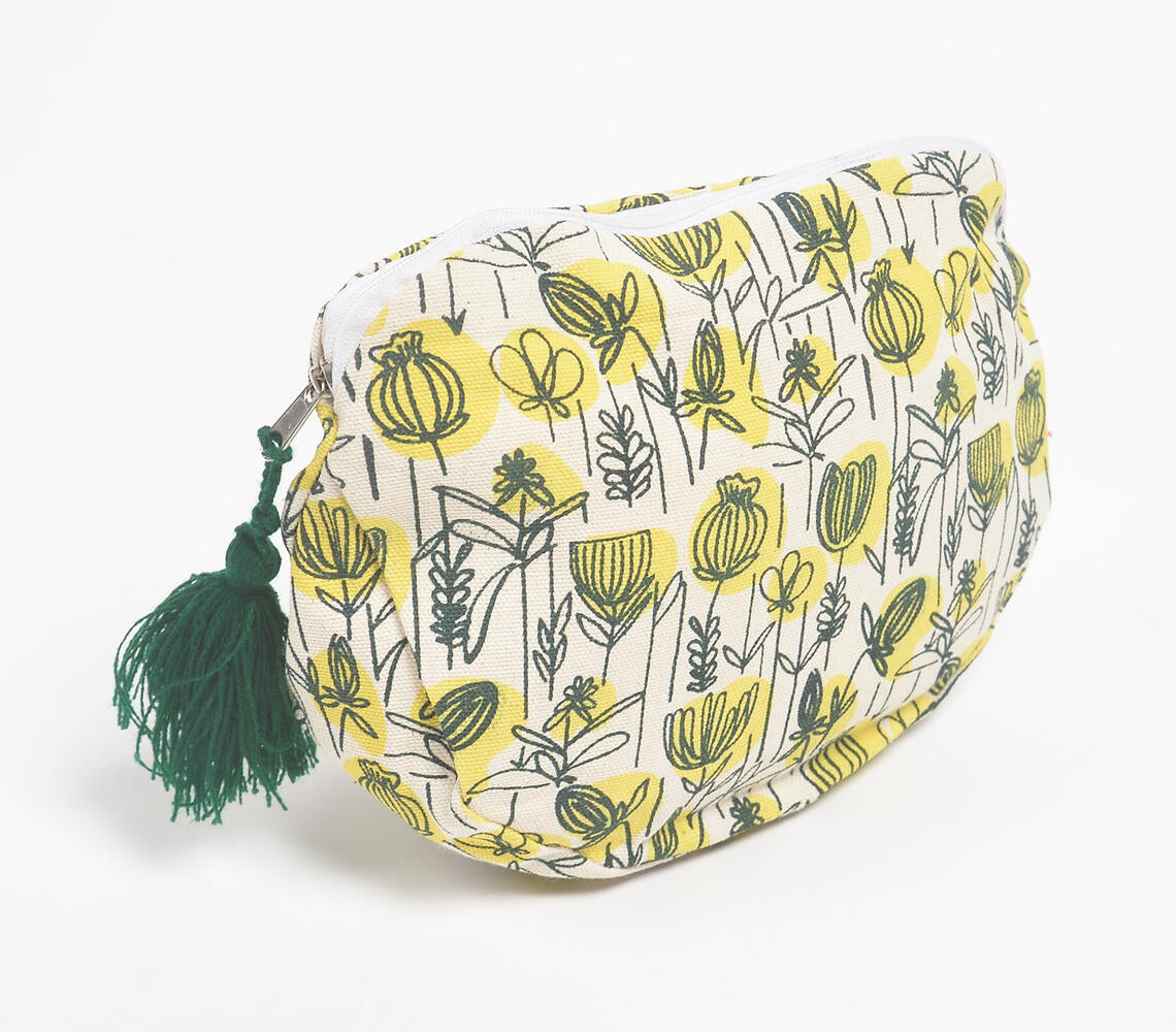 Floral Doodle Printed & Tasseled Travel Pouch-0