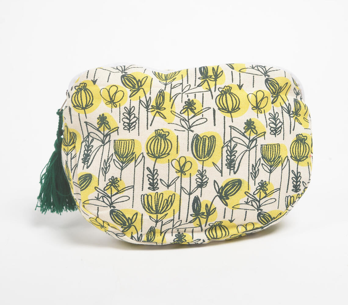 Floral Doodle Printed & Tasseled Travel Pouch-1