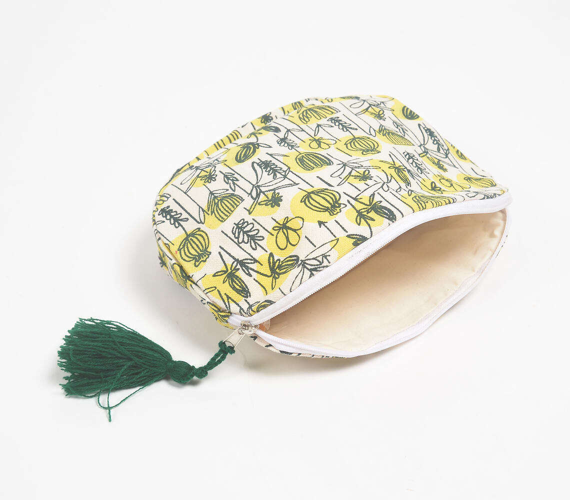 Floral Doodle Printed & Tasseled Travel Pouch-2