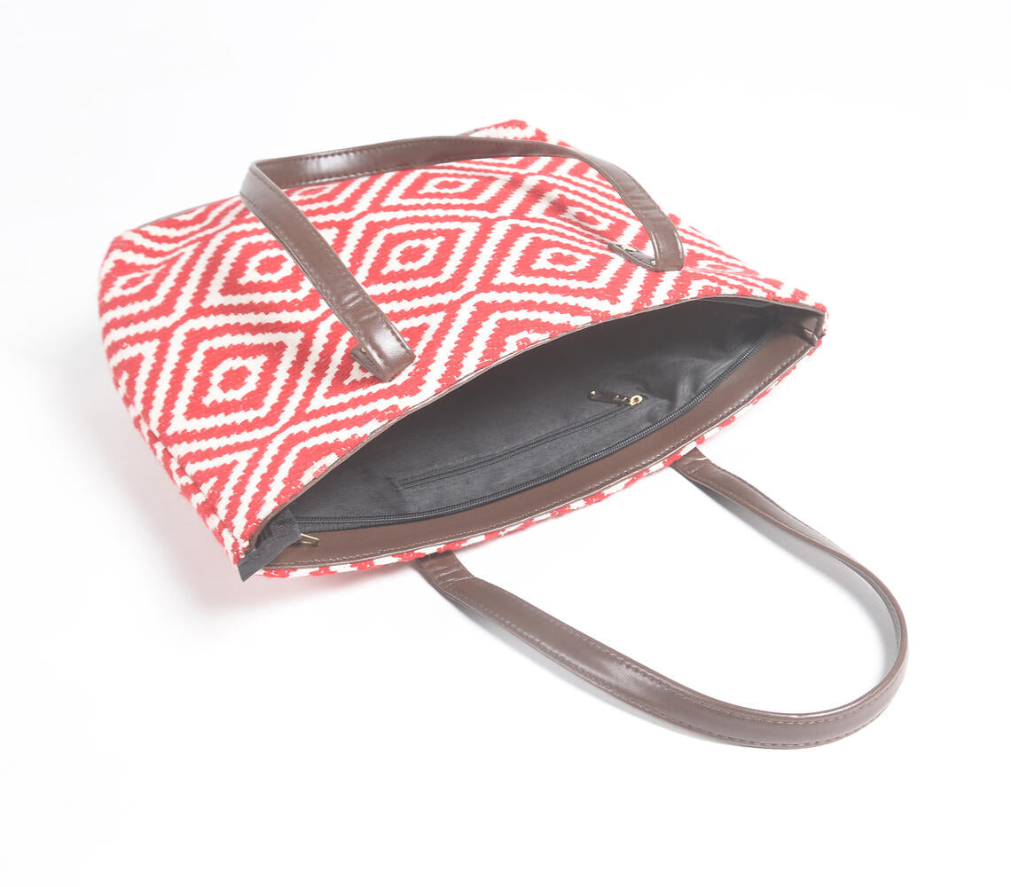 Jacquard Weave Crimson Tote, Sling & Wallet Set-2