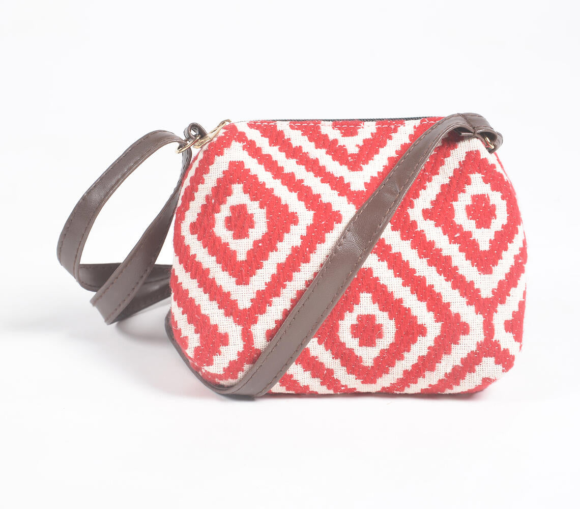 Jacquard Weave Crimson Tote, Sling & Wallet Set-3